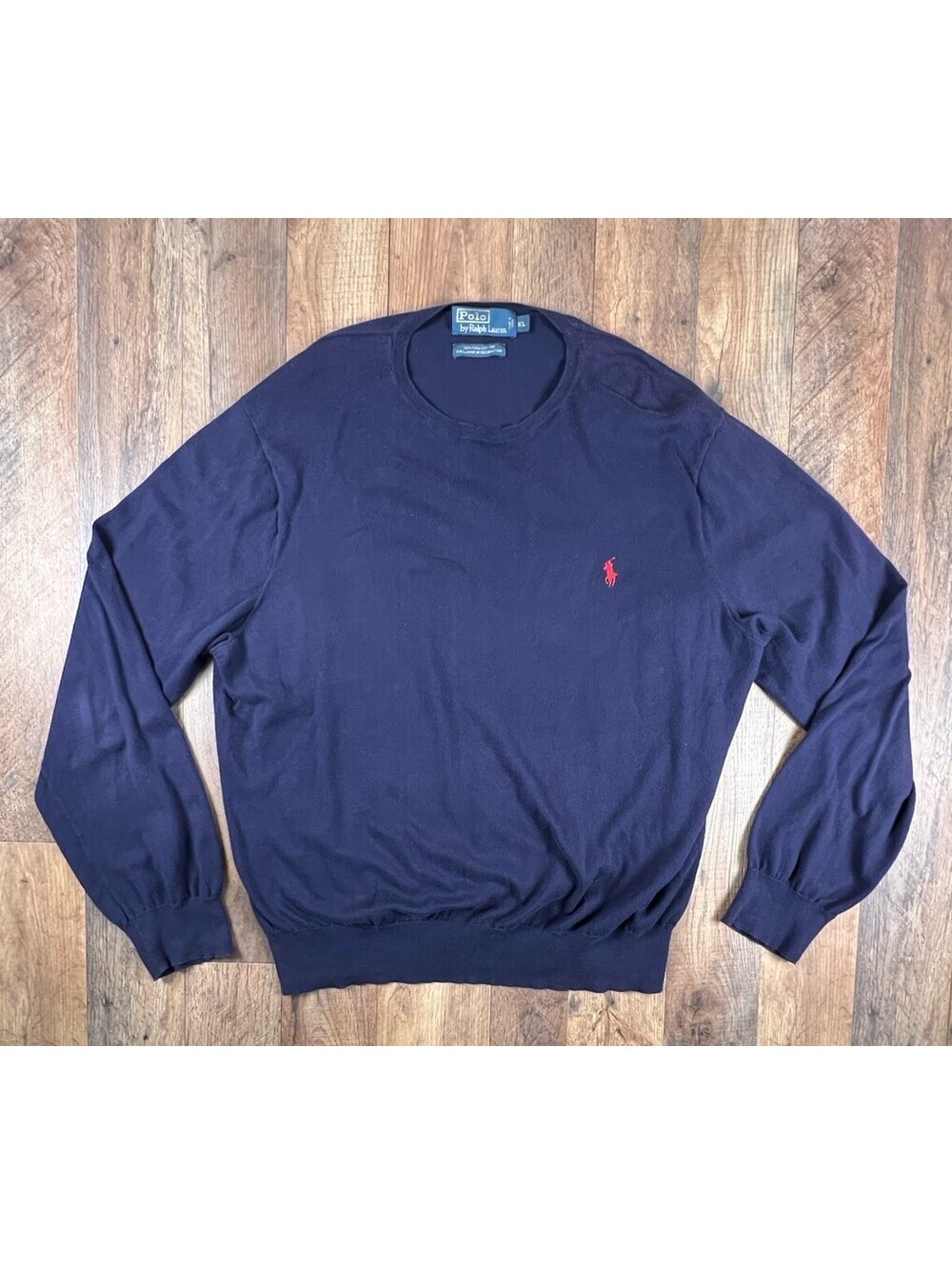 Polo Ralph Lauren Mens Size XL Navy Blue 100% Pima Cotton Long Sleeve Sweater